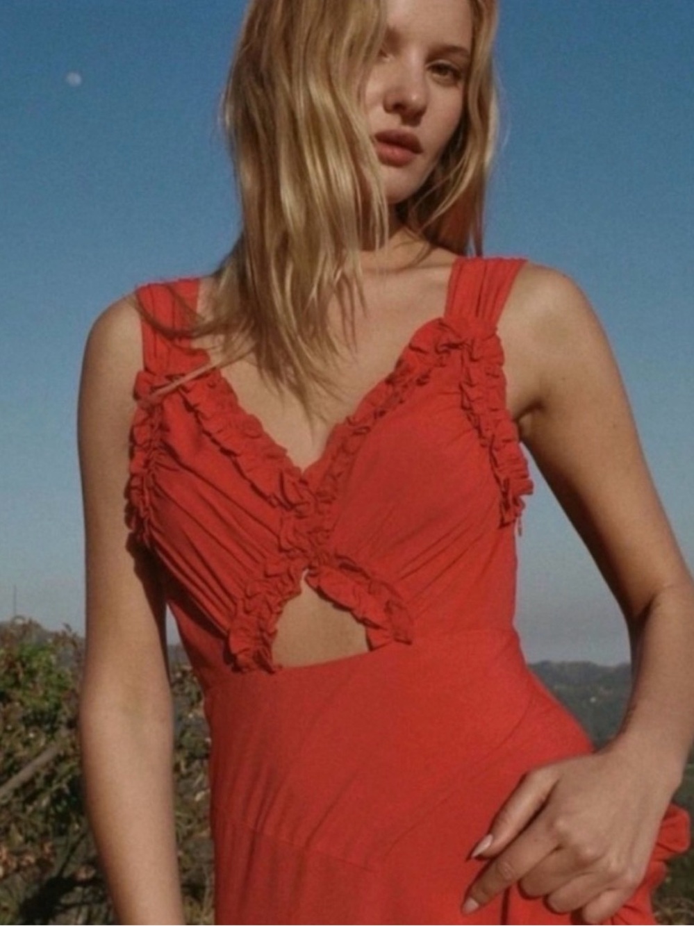 Doen Amoretta Maxi Dress xxs - Ruffled Cutout Red Maxi Dress